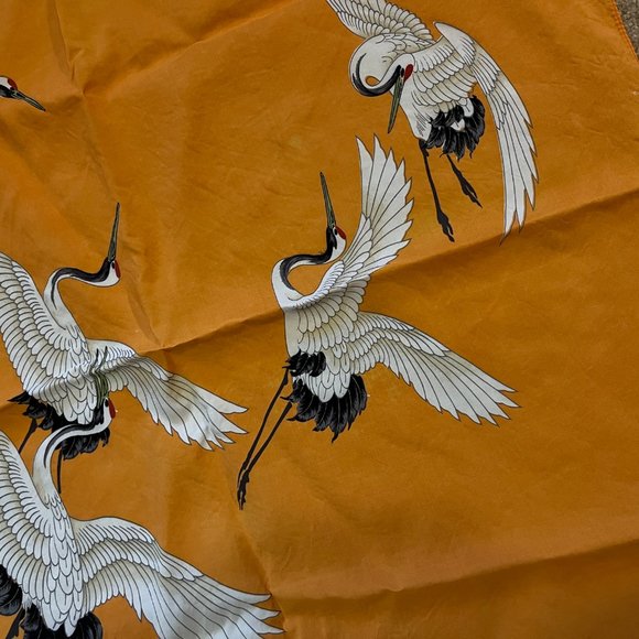 VTG Crane Scarf GUC Lovely colors Neon Orange Birds - Picture 2 of 3